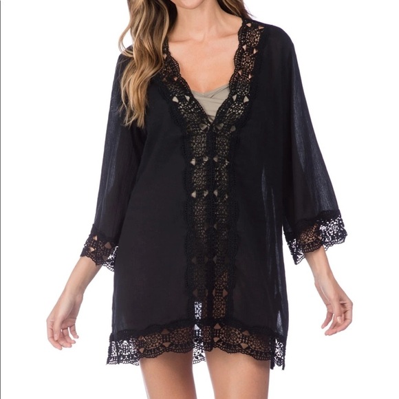New La Blanca Black Embroidered Swim Coverup Tunic M - Picture 2 of 9
